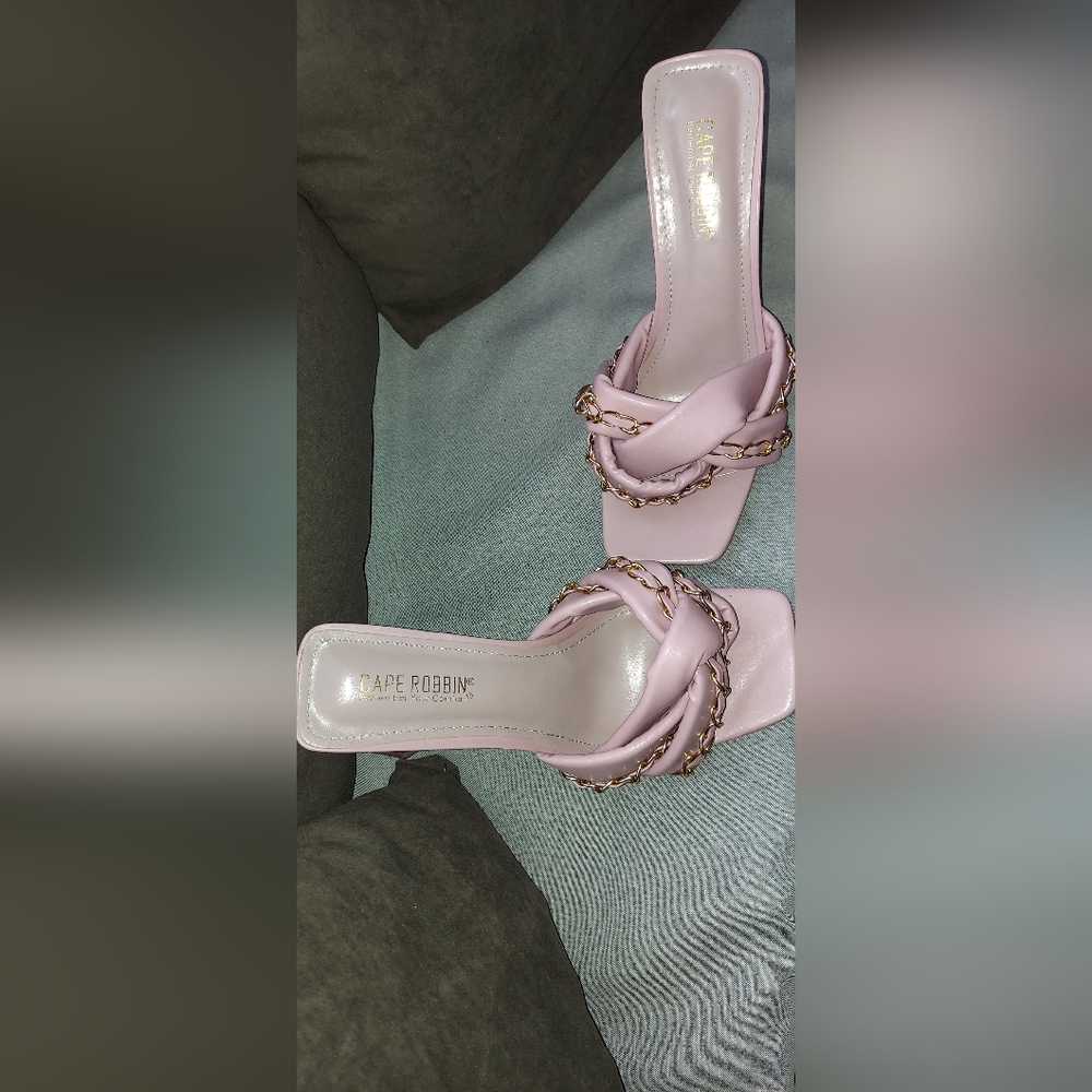 CAPE ROBBIN Mauve Mule Woven Chain Triangle Chunky Heels LIKE NEW - Picture 3 of 7